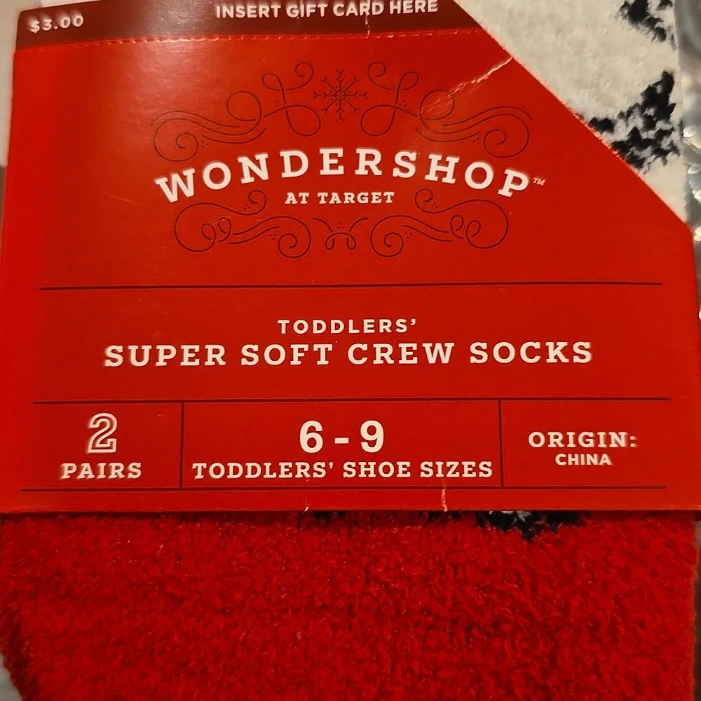 ❤️10/$20 New Wondershop Red Santa Crew Socks Toddler 2 Pack